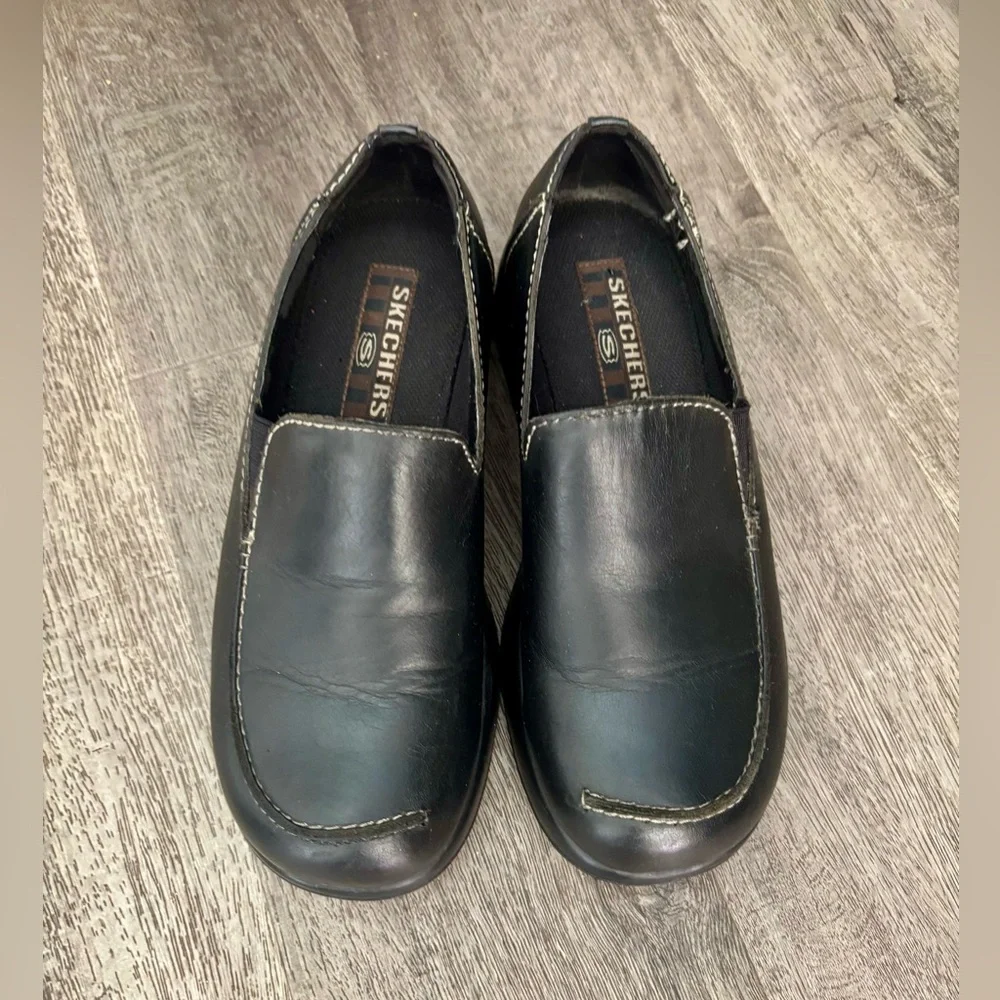 Vintage Y2K Sketchers Chunky Heel  Shoes Black Leather 7.5